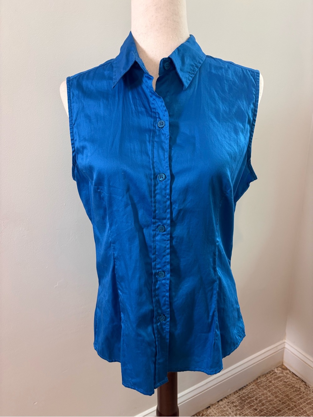 The Limited Blue Sleeveless Button Front Collared Blouse Size L 100% Cotton